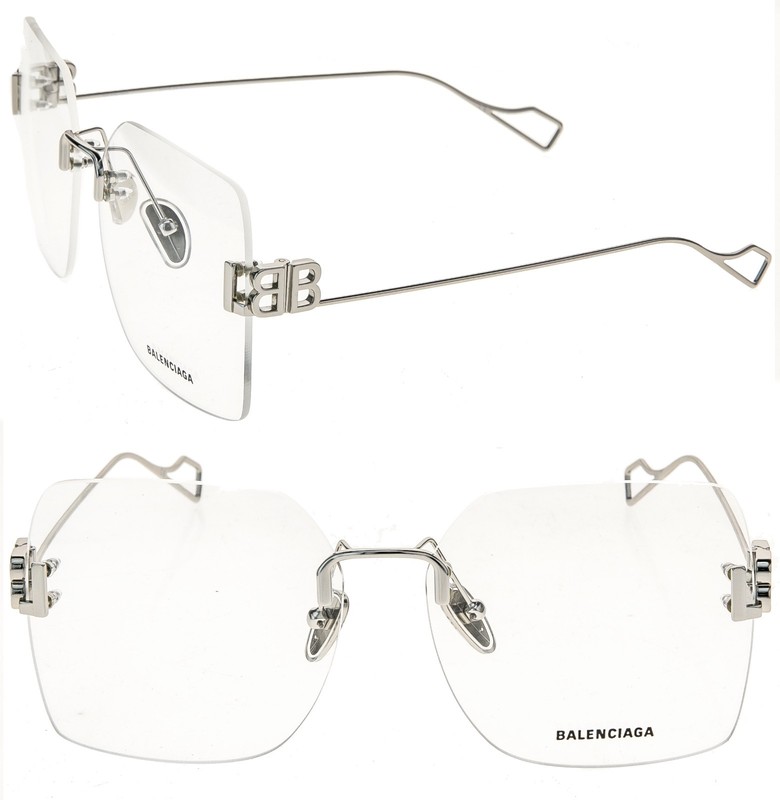 BALENCIAGA LOGO 0113 Silver Metal Retro Eyeglass 60mm BB0113O Optical Frame 002