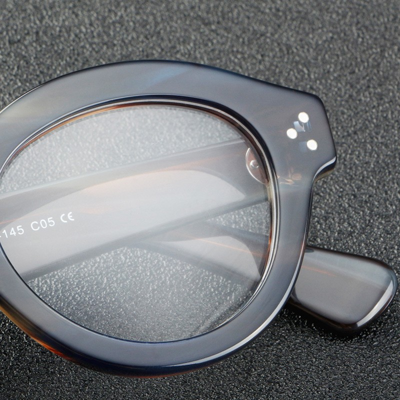 Classic Rivet Brown Round Full Rim Retro Acetate Frame Eyeglass 46-23-145 Unisex gallery