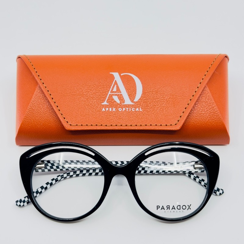 PARADOX P5066 90 Black White Checker Womens Cat Eye Eyeglasses 51-19-140 B:44