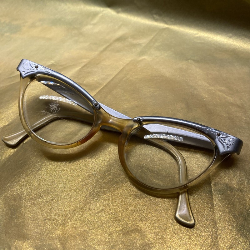1960’s LADIES 44[]22 VINTAGE USA 5 1/2 MULTI-CLR CATS EYE EYEGLASSES FRAME