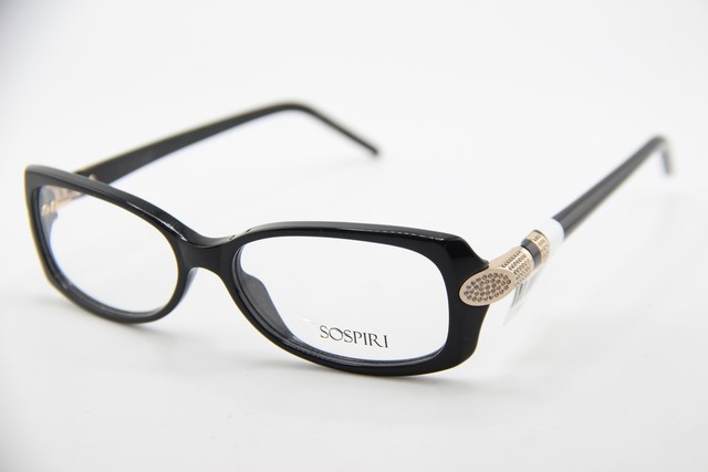 NEW SOSPIRI LIANA NRG BLACK GOLD CRYSTALS STUDS AUTHENTIC EYEGLASSES 54-15