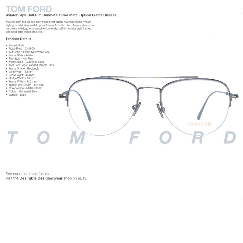 TOM FORD Glasses Optical Frame Half Rim Gunmetal AviatorStyle - RP £345.00 gallery