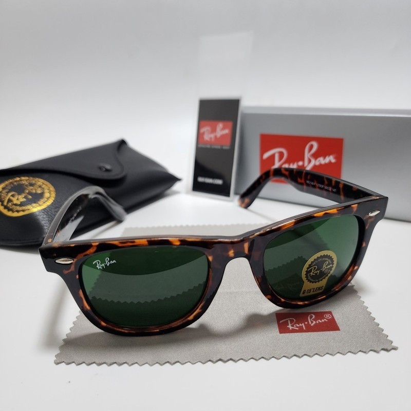 Ray-Ban RB2140 Wayfarer Classic Sunglasses Tortoise Frame Green Glass Lens 50mm~ gallery