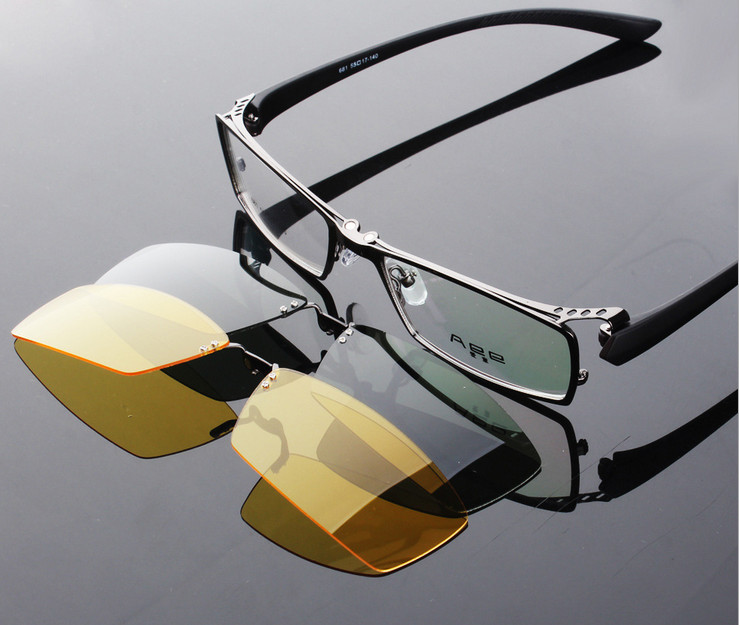 2pcs Polarized Magic clip-on Sunglasses Full- Rim Eyeglasses Frames Driving 3in1