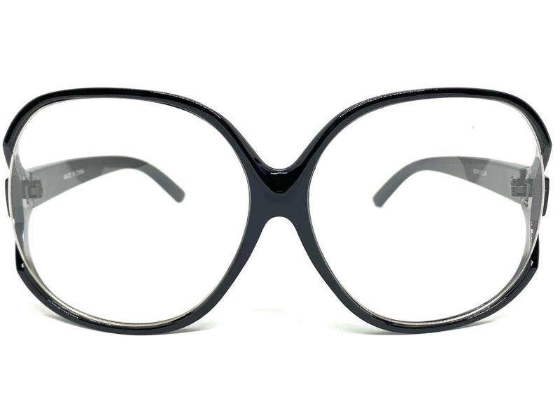OVERSIZED EXAGGERATED RETRO Clear Lens EYE GLASSES X-Large Big Round Black Frame gallery
