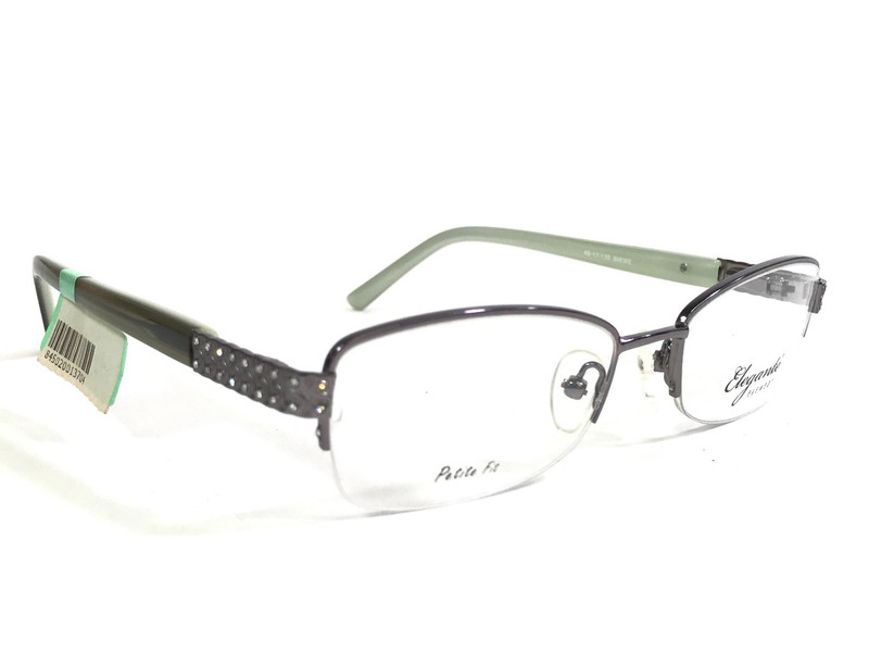 Elegante Eyewear Eyeglasses Frames EL21 SMOKE Silver Green Half Rim 49-17-135 gallery