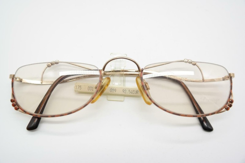 Vintage Prestige 134 Gold Brown Half-Rim Glasses Eyeglass Frame NOS gallery