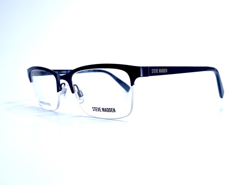 New Steve Madden Black Matte Rectangular Half Rim Glasses 53 18 140 gallery