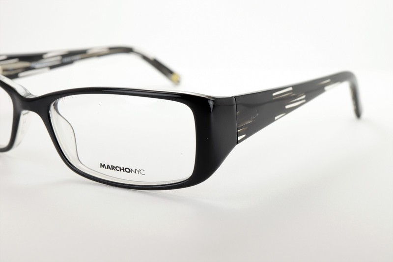 MARCHON NYC DAKOTA 001 Polished Black on Clear 52-16-135 Frames Flex Hinge L472 gallery