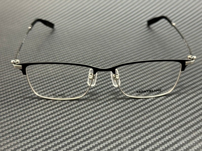 MONT BLANC MB0374OA 001 Silver Black Titanium Men's Extra Large 54 mm Eyeglasses gallery