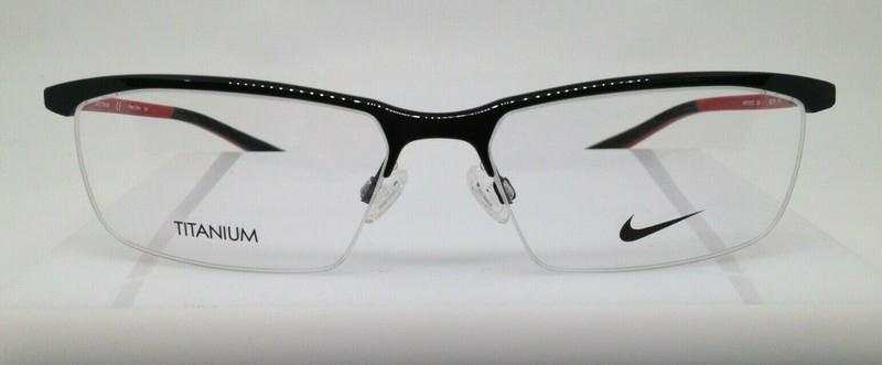 Nike 6073 Black Red 005 Titanium Rectangle Metal Eyeglasses Frame 56-16-145 RX