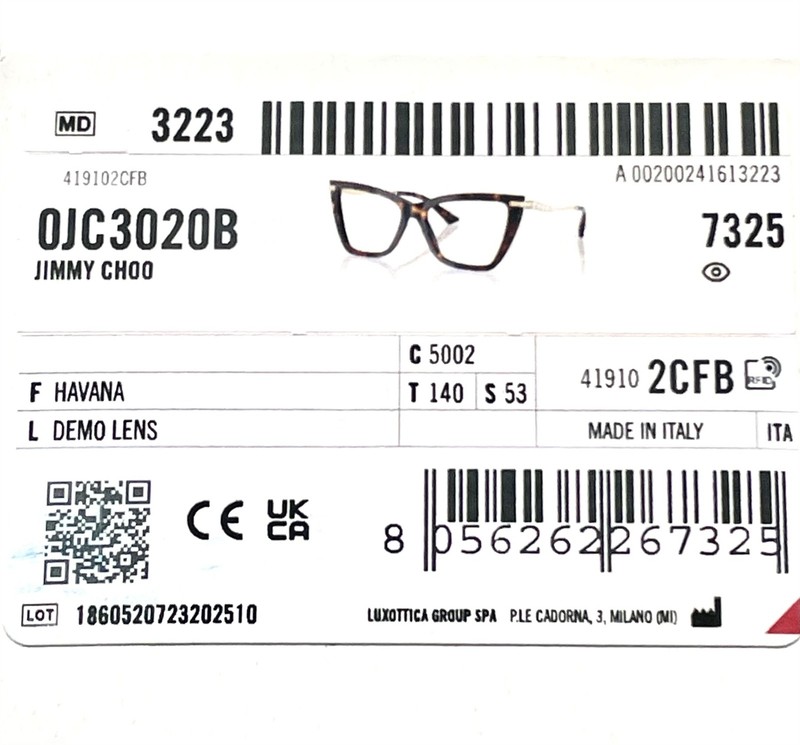 Jimmy Choo Eyeglasses Glasses JC3020B 5002 Brown Havana Gold Clear Crystals 53mm gallery