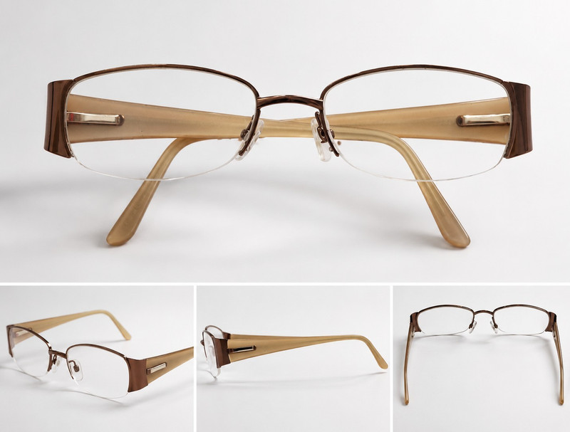Women’s Half Rim Rectangle Eyeglasses Frames Brown Metal/Plastic 50-18-135 Case
