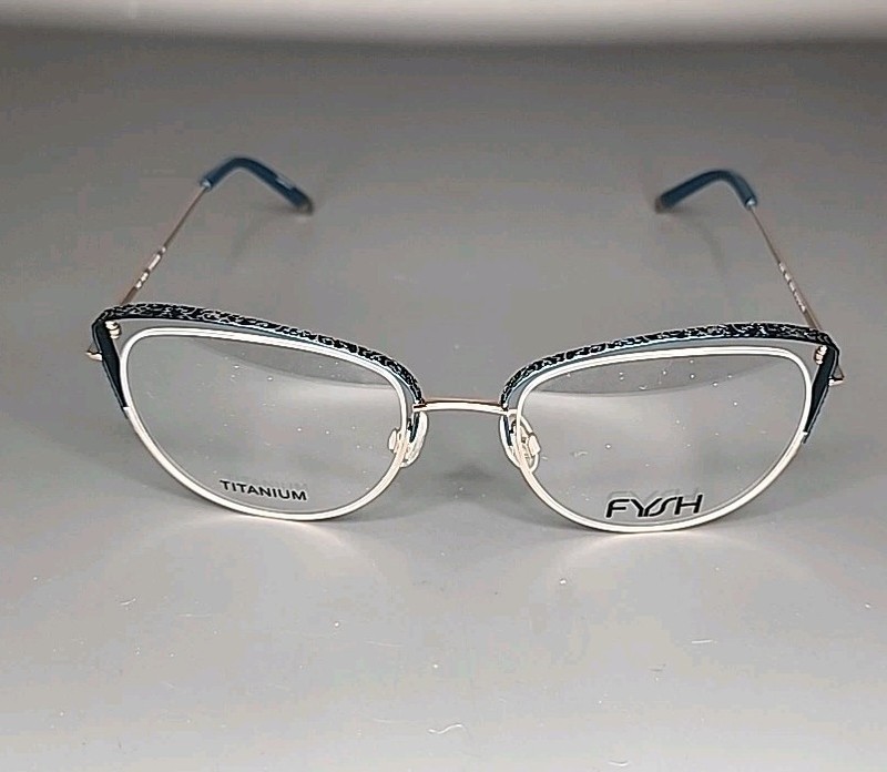 FYSH 3667 Teal / Rose Gold Titanium Half Rim Eyeglass Frame 51/19/140 gallery