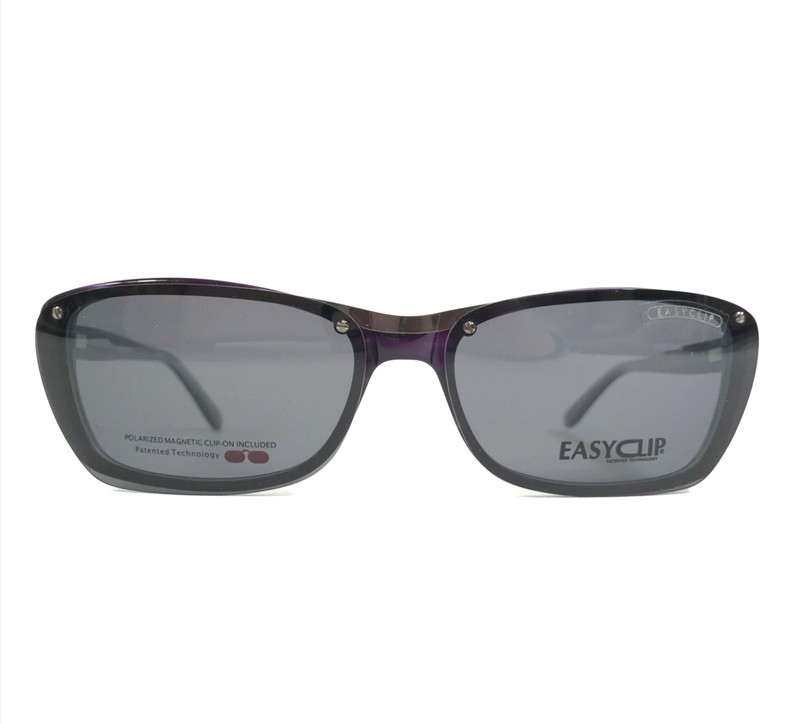 Easyclip Eyeglasses Frames EC282 80 Purple Blue with Magnetic Clip-On 53-16-135