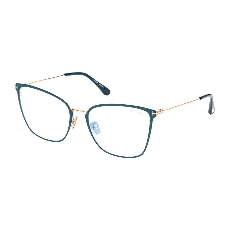 NEW Tom Ford FT5839-B 087 Shiny Turquoise/Gold/Clear Blue Light Block 56mm Ey…
