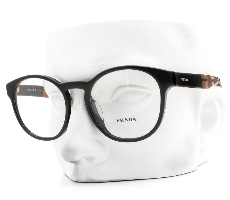 Prada Eyeglasses VPR 16TF 1AB-1O1 Glasses Glossy Black on Tortoise 52mm w/pouch