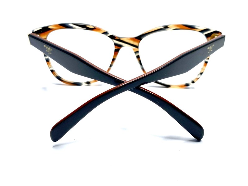 Prada Brown Black Clear Graphic Striped Cat Eye Glasses Italy VPR12T 51 17 140 gallery