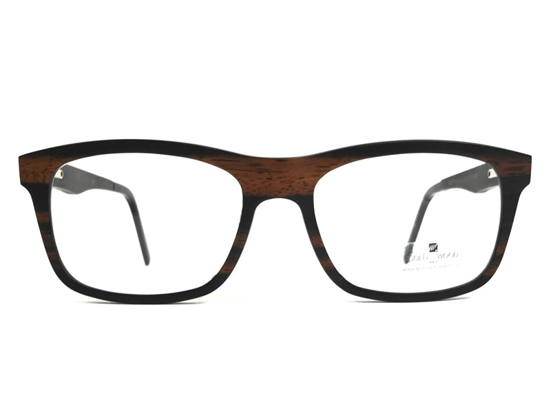 Gold & Wood Eyeglasses Frames B16.5 Brown Black Striped Rectangle 54-18-140