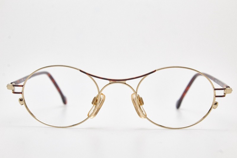 🤓 Vintage SISLEY Glasses SLY Frame 235 Gold & Turtle Oval Y2K👓Unisex gallery