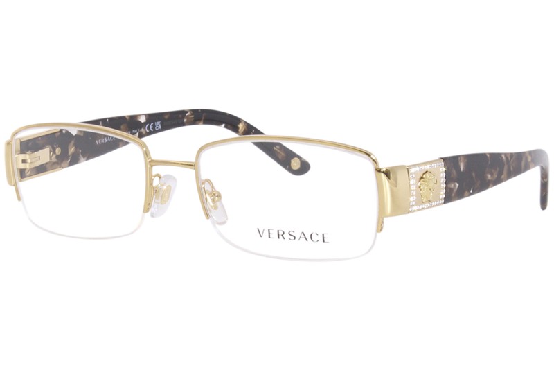 Versace Eyeglasses VE1175-B 1175B 1002 Gold Medusa/Brown Rectangle Shape 53mm