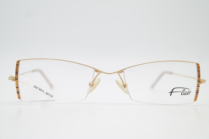 Vintage Glasses Flair 454 Gold Brown Half-Rim Eyeglass Frame