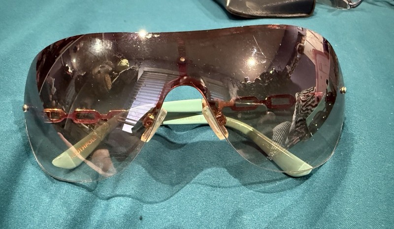 Vintage Retro South Pole Turquoise Blue Oversized Sunglasses Gold