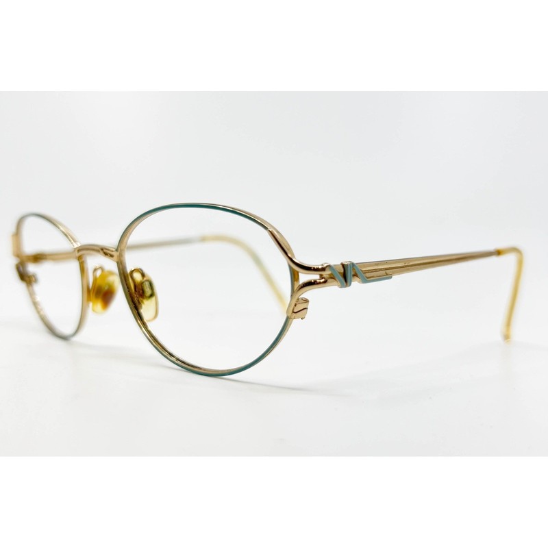 L’Amy Marianne Eyeglasses Womens Gold Teal Oval Frame France 51-18-135