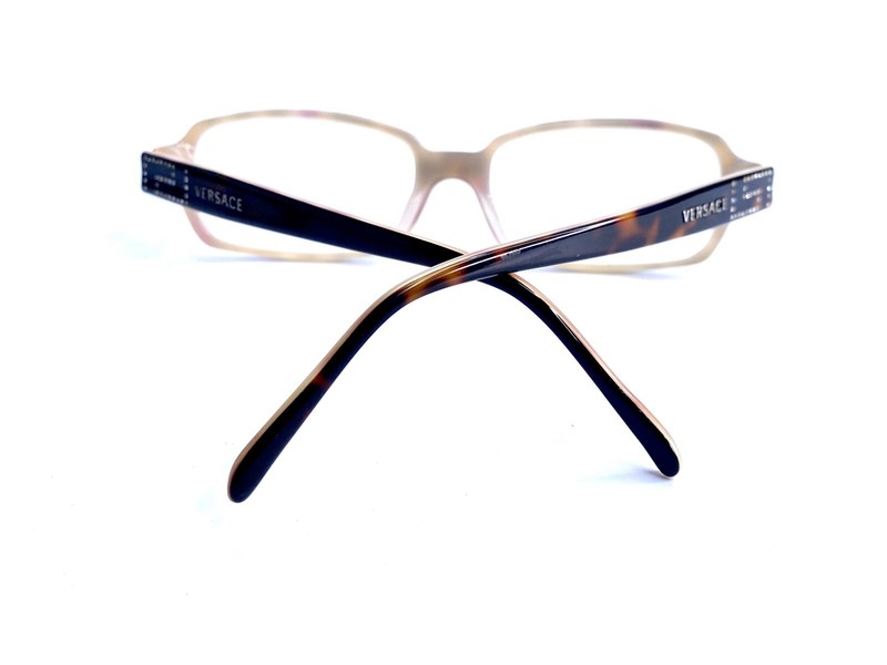 New Versace Brown Beige Tortoise Rhinestone Rectangular Glasses Italy 52 16 135 gallery