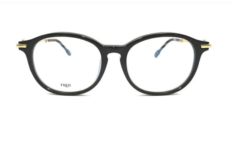 Authentic FRED FG50005F 001 Shiny Black with Gold – Demo Lens Eyeglasses (109-6)