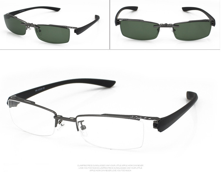 2pcs Polarized Magic clip-on Sunglasses Half Rim Eyeglasses Frames Driving 3in1