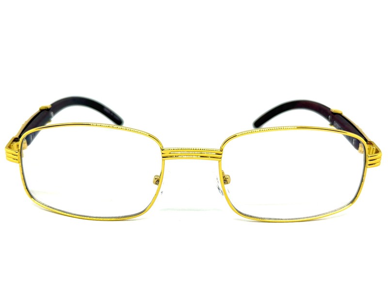 Mens CLASSY Style Clear Lens EYE GLASSES Gold & Wood Wooden Effect Fashion Frame gallery