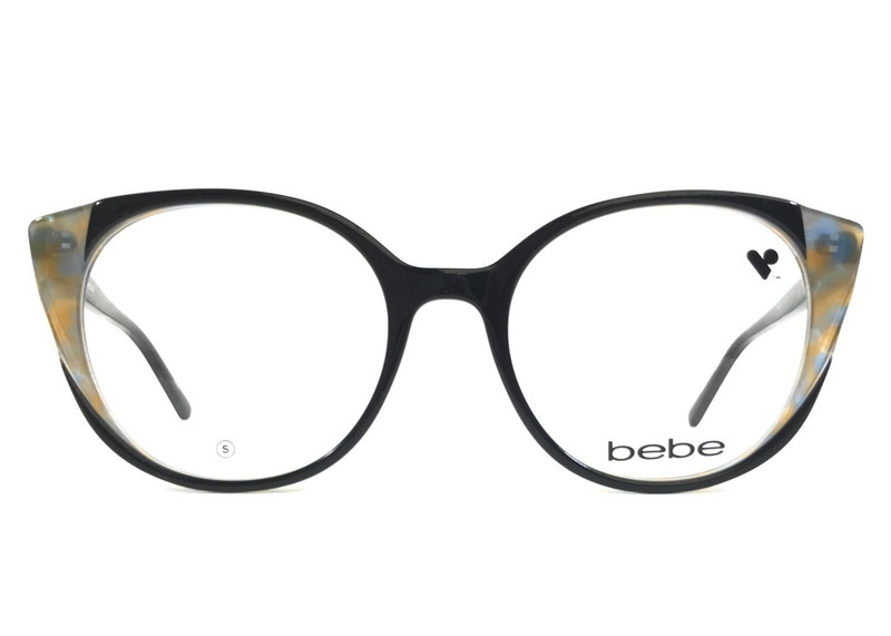 Bebe Eyeglasses Frames BB5218 001 JET Black Yellow Cat Eye Full Rim 51-18-135