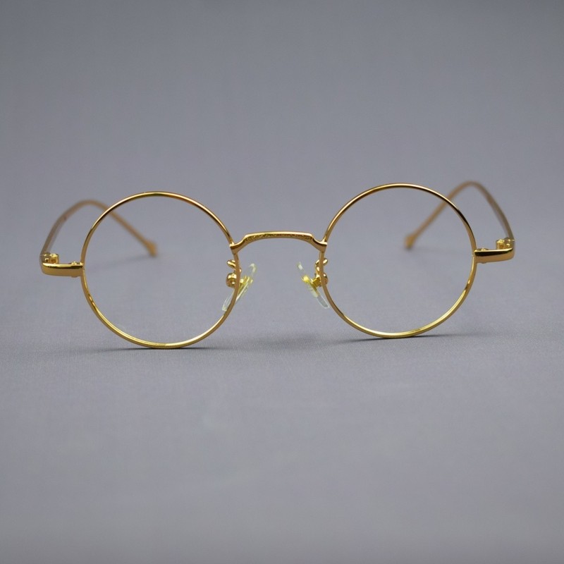 Vintage Round 40mm Gold Eyeglasses Frames Mens Women Glasses Full Rim Retro gallery