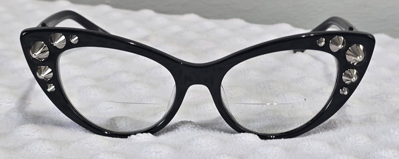 Retro Cats Eye Glasses Spike Embellishments Bifocal Lens Black Plastic Frames