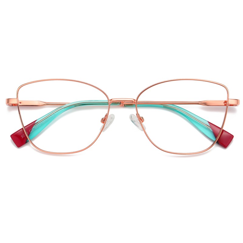 Cat-eye Frames Square Full-rim Metal Glasses for Women Spring Hinges Rose Gold