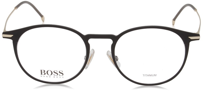 Hugo Boss 1252 003 Matte Black Gold Round Titanium Eyeglasses 50-19-150 W/Case gallery