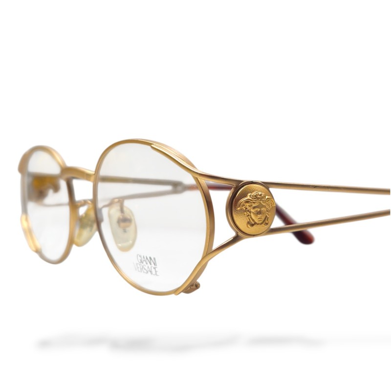 Vintage Gianni Versace Medusa Eyeglasses – 90s Gold Oval Frame – Designer Luxury