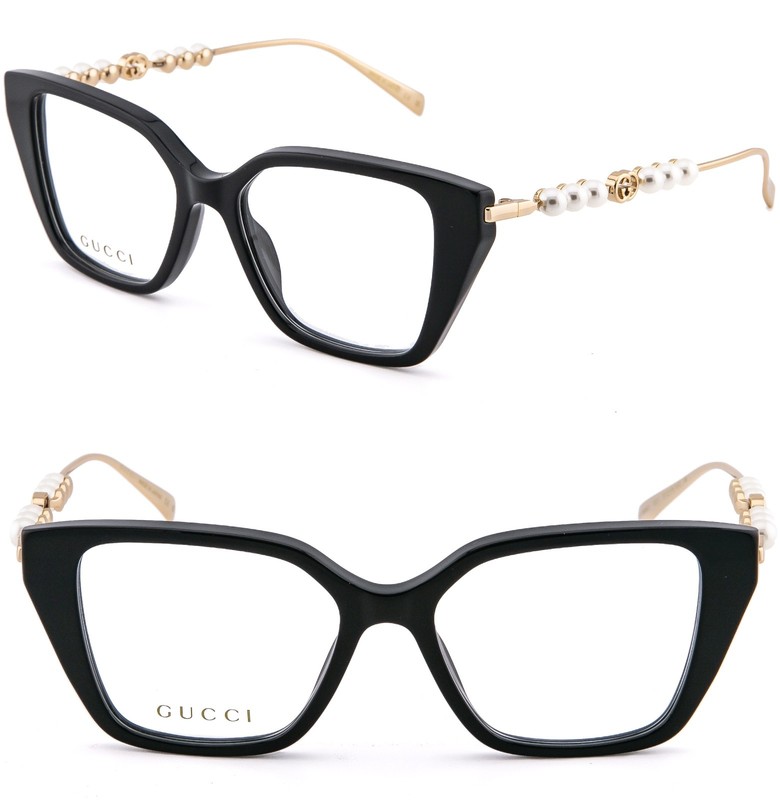 GUCCI GG1969O 1969 Gold Black Pearl Metal Logo Eyeglasses Optical Frame 001