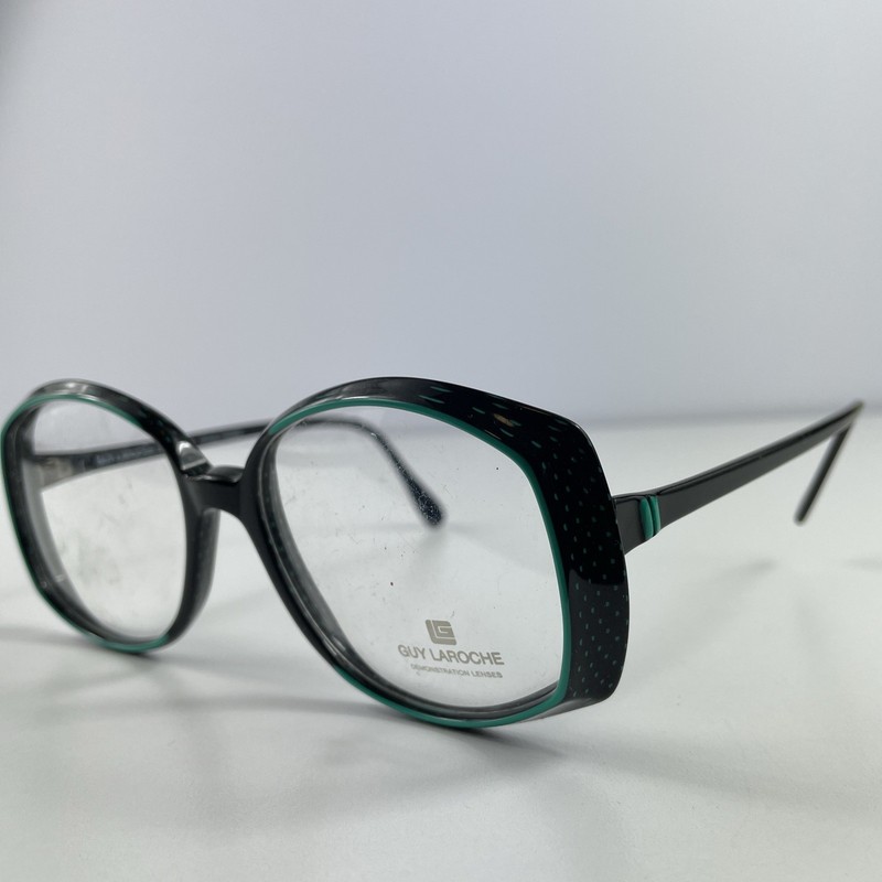 Guy Laroche Vintage Black Aqua Oversize Square Eyeglasses 54-18 France Demo Lens