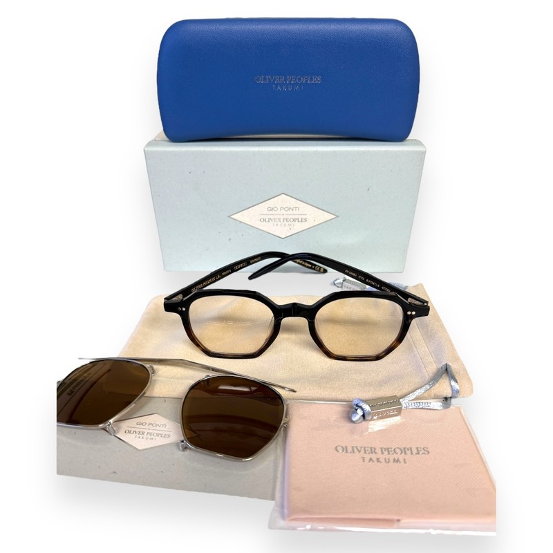 Oliver Peoples Gio Ponti-5 Eyeglasses Clip-On Sunglass Black Brown Havana w/case