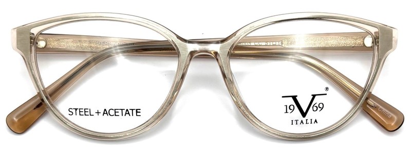 Crystal Cognac Acetate Soft Cat-Eyeglasses Steel Interior V8005 CC 51-16-140