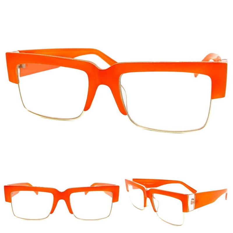 Men’s Women Classy Elegant Modern Retro Clear Lens EYE GLASSES Neon Orange Frame
