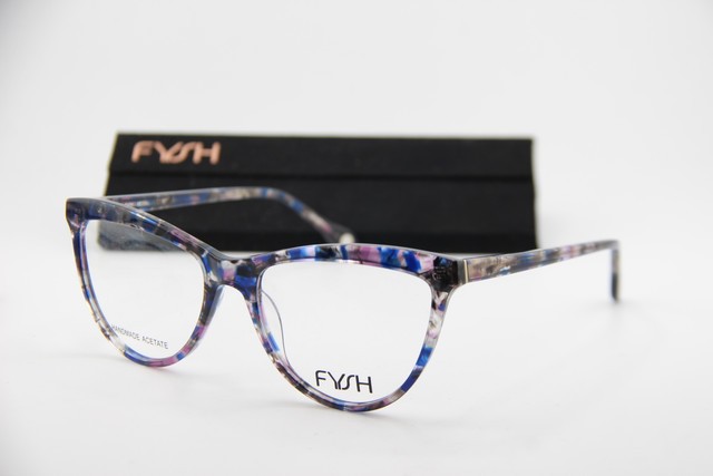 NEW FYSH 3742 S401 GREY BLUE PURPLE MARBLE ACETATE AUTHENTIC EYEGLASSES 54-17