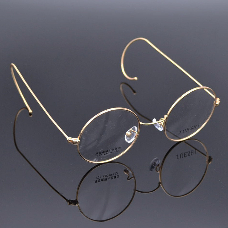 Classic Antique Eyeglass Frames Gold Wire Round Spectacles Vintage Glasses 46mm