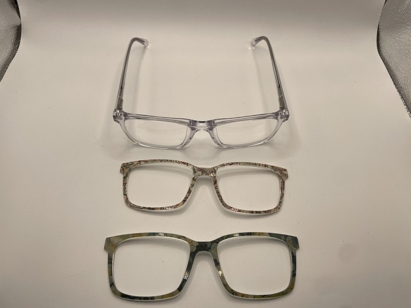 PAIR EYEWEAR THE KIRBY 049 54-17-140 CLEAR EYEGLASS FRAMES & 2 TOPPERS W/CASE..