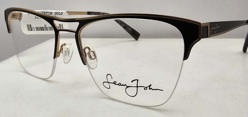 SEAN JOHN SJLO 6024 Black Satin Gold Eyeglasses Frame 54-18-140 No Case F33