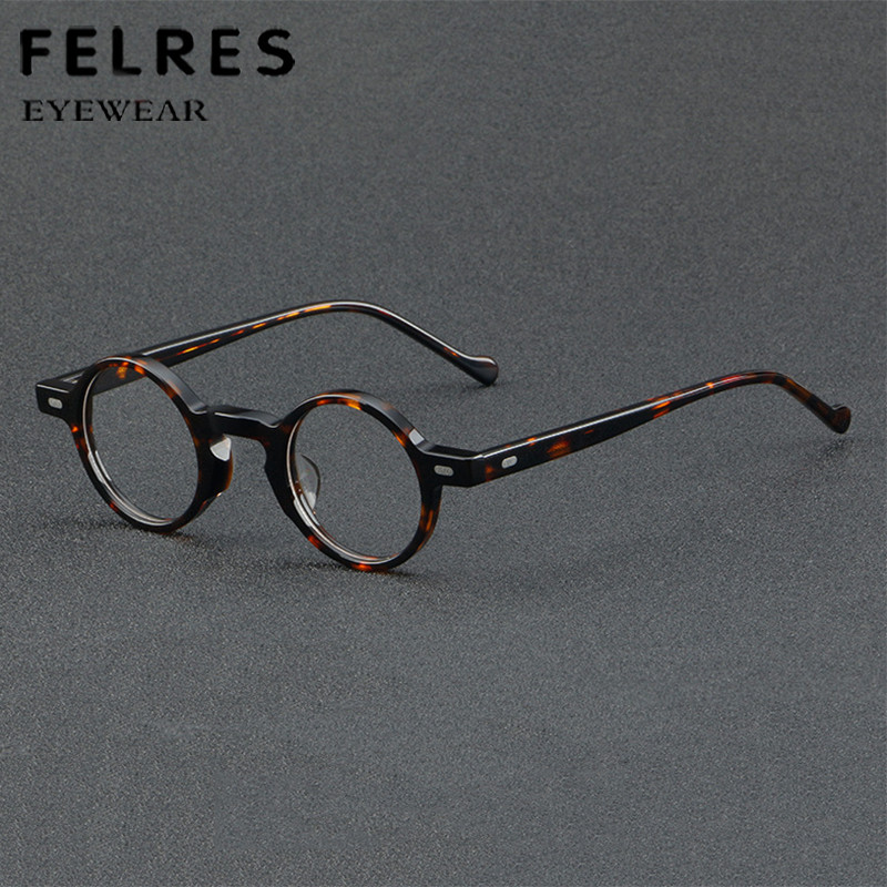 Acetate 136 mm Round Eyeglasses Men Anti Blue Light Clear Lens Glasses Frame