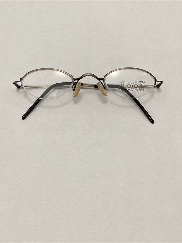 NOS Look Italian Half Rim Silver & Blank Metal Cruved Eyeglass Frames 42-24-135