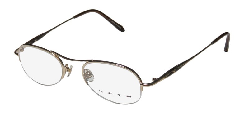 NEW KATA NOA EYEGLASS FRAME 47-19-140 HALF-RIM OVAL METAL UNISEX GOLD BRN